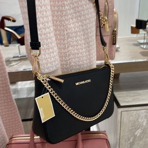 Michael Kors Jet Set Travel Medium Zip Pouchette Crossbody Bag Black 35S0GTVU6L